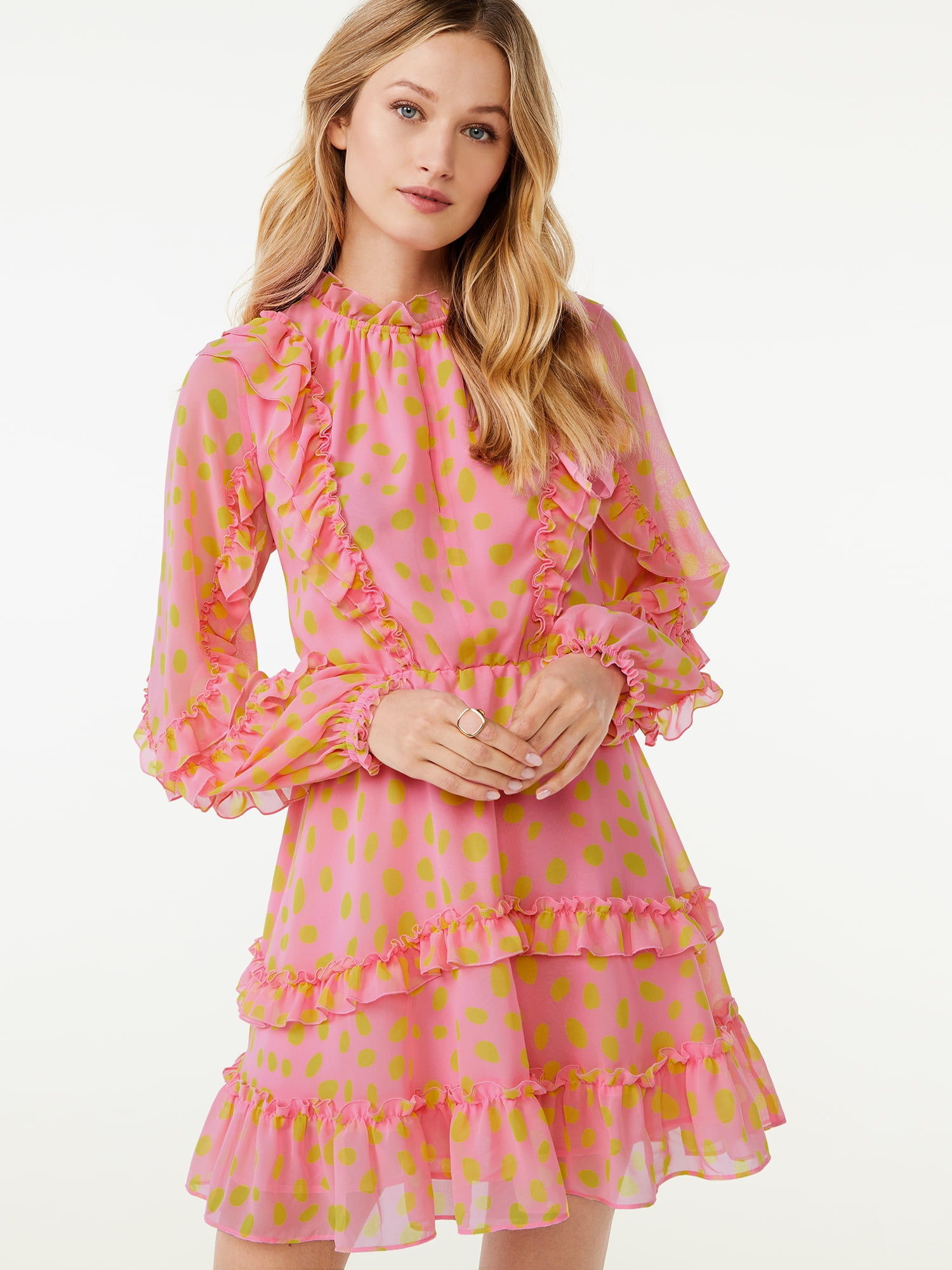 Long Sleeve Ruffle Mini Dress - Walmart.com