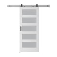 thumbnail image 1 of 5-Panel Glass Barn Door With Sliding Door Hardware Kit & Handle, Wooden Solid MDF Core & Eco Water-Proof PVC Veneer, White ,Easy to Install, 1 of 6