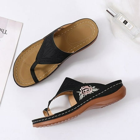 

QWZNDZGR Rimocy Fashion Embroidered Wedges Flip Flops Women Summer Clip Toe Platform Slippers Woman Thick Sole Beach Sandals Plus Size 43