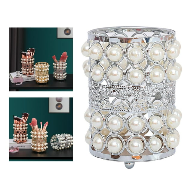Organizador de cosméticos shamjiam Portaescobillas decorativa Plata Soporte para brochas de maquillaje