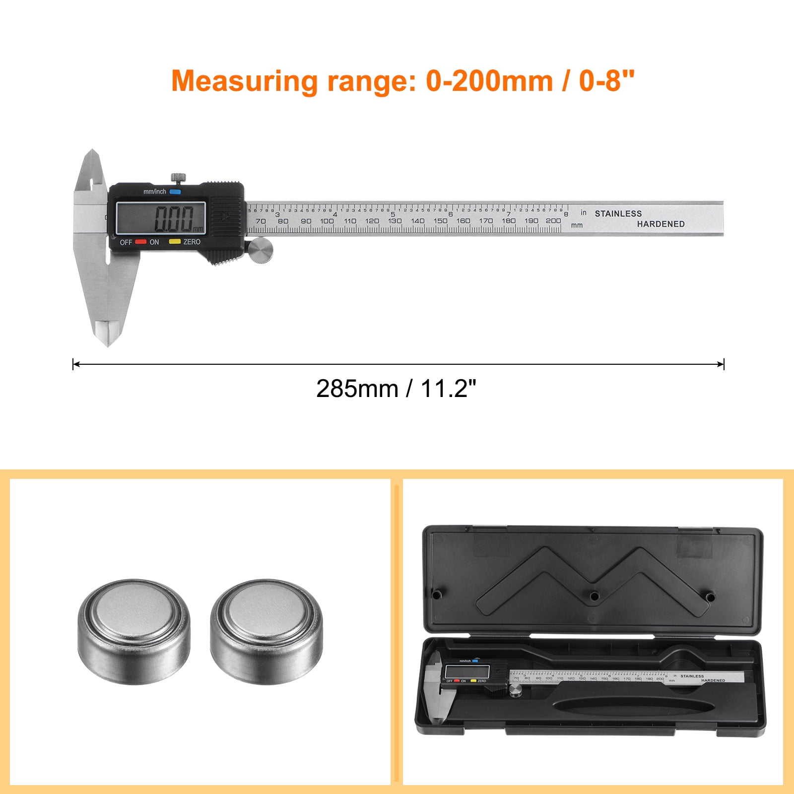 Uxcell Digital Caliper 200mm/0-8 Inch Large LCD Screen Measuring Tool
