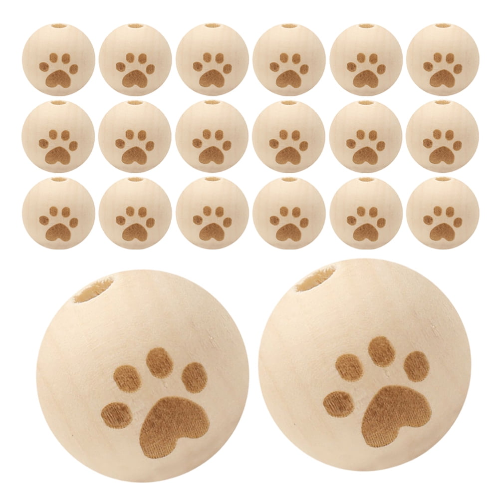 BALAHAPY 30Pcs Natural Beige Wood Beads Large Hole Round Footprint Wooden Beads for Jewelry