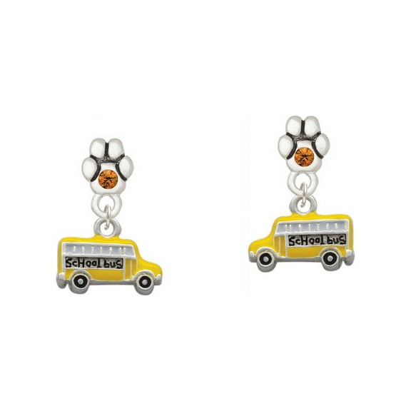 School Bus - Side - Yellow Crystal Paw Earrings