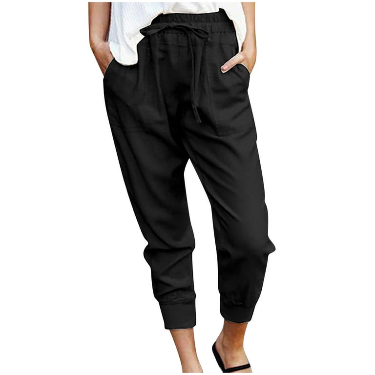JDEFEG Pants for Women Beautiful Clothes for Women Pants Polyester Pocket  Shopping Girls Work Pants for Women Stretchy Women's Pants Polyester Black