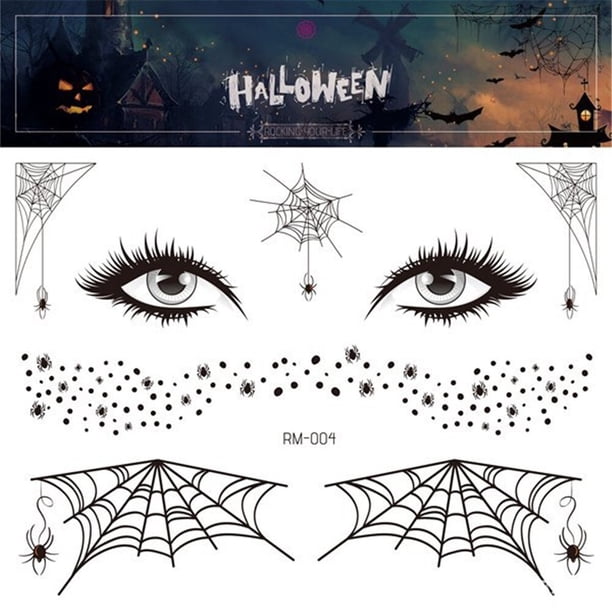 Pegatina de tatuaje de Halloween para cara, ojos falsos, boca, cicatriz de sangre, patrón de telaraña 3D, pegatina de cara aterradora de Halloween, 1 Juego
