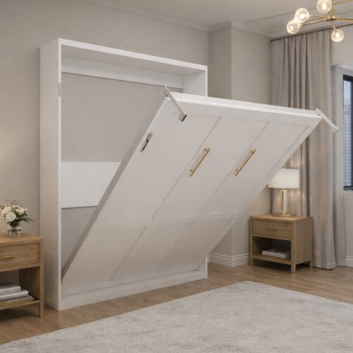 Multifunctional Vertical Standard Murphy Wall Bed With Queen Size Grey Bed Frame Space-Saving Folding Wall Bed for Living Room