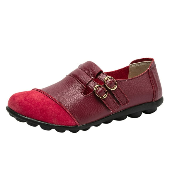 Women's Casual Slip On Shoes Faux Leather Round Toe Low Top Loafers Anti Slip Comfortable Soft Sole Walking Ballet Flats