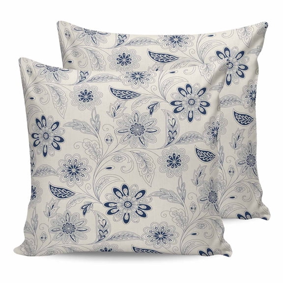 24x24 Pillow Covers Set of 2, Blue Flower Vintage Throw Pillow Covers Decorative Couch Cushion Case, Abstract Ethnic Floral Pastoral Microfiber Square Pillowcases for Bedroom Car Living Room