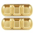 thumbnail image 1 of 2 spice bowls, stainless steel sauce bowls, three compartments appetizer trays (20.5X8X2CM, gold), 1 of 2