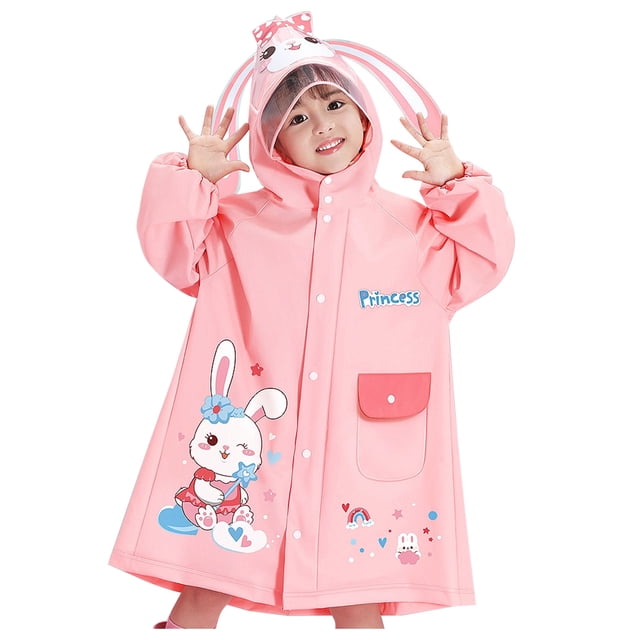Gyexs Poncho de Pluie pour Enfants Léger Réutilisable Imperméable Veste de Pluie Combinaisons de Pluie avec Capuchon Combinaison Imperméable Rose, 5,5-7 Ans