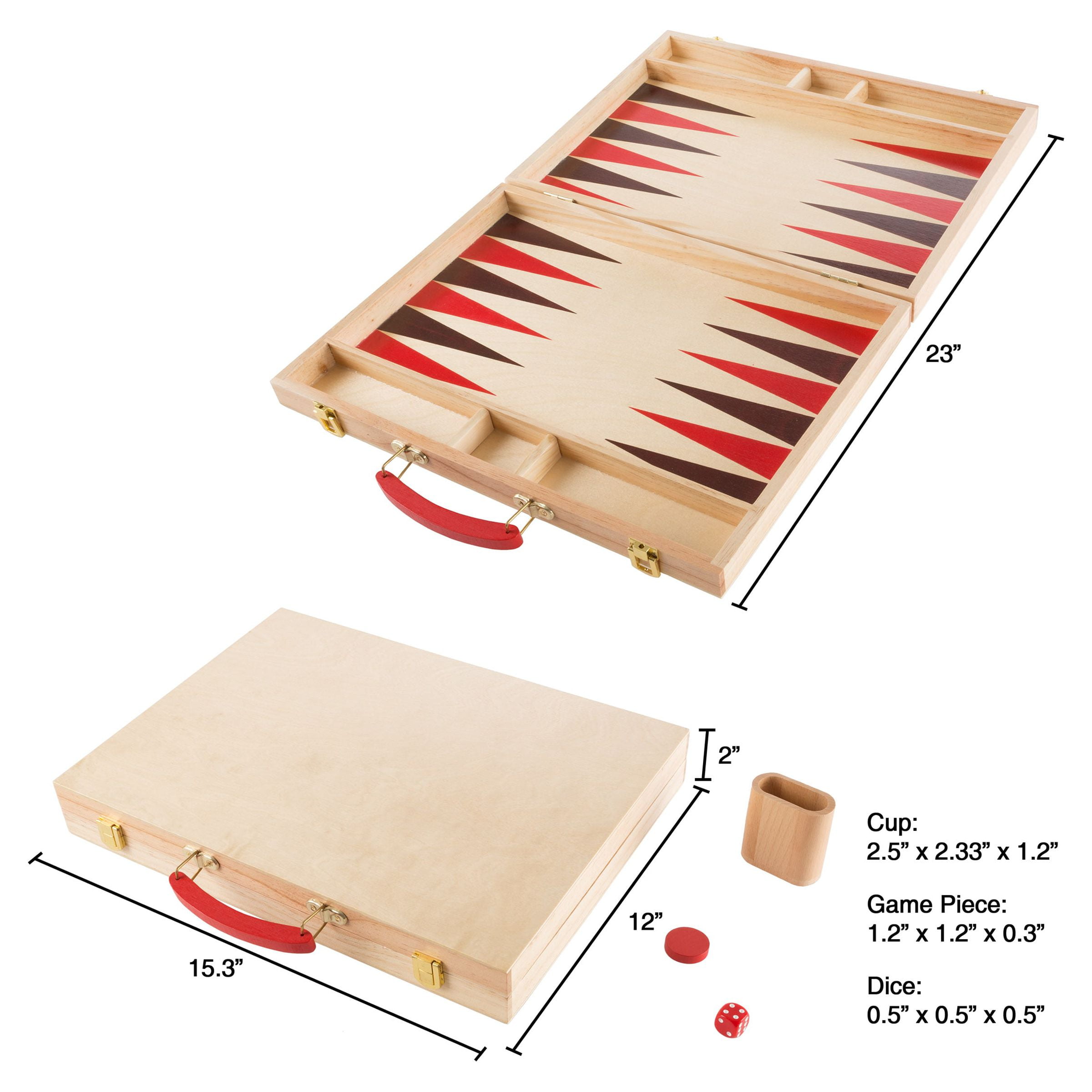 Wood Backgammon Board Game Set With Folding Board For Storage, Portable Handle, And Game Accessories By Hey! Play!