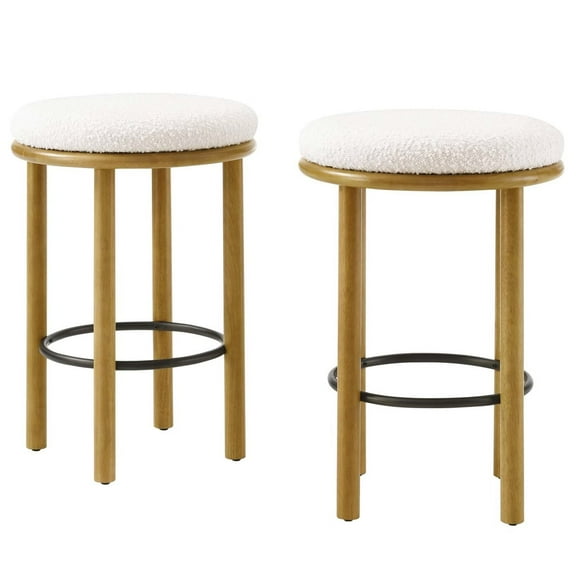 Counter Stool Chair, Set of 2, Ivory White Oak, Fabric, Wood, Bar Pub Cafe Bistro Dining Kitchen Hospitality Restaurant, Modern Contemporary HB36719