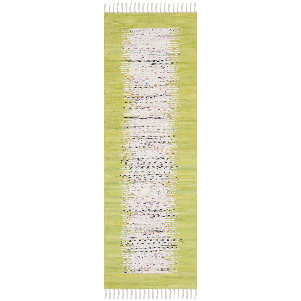 SAFAVIEH Montauk Tennyson Braided Border Cotton Runner Rug, Ivory/Citron, 2'3" x 7'