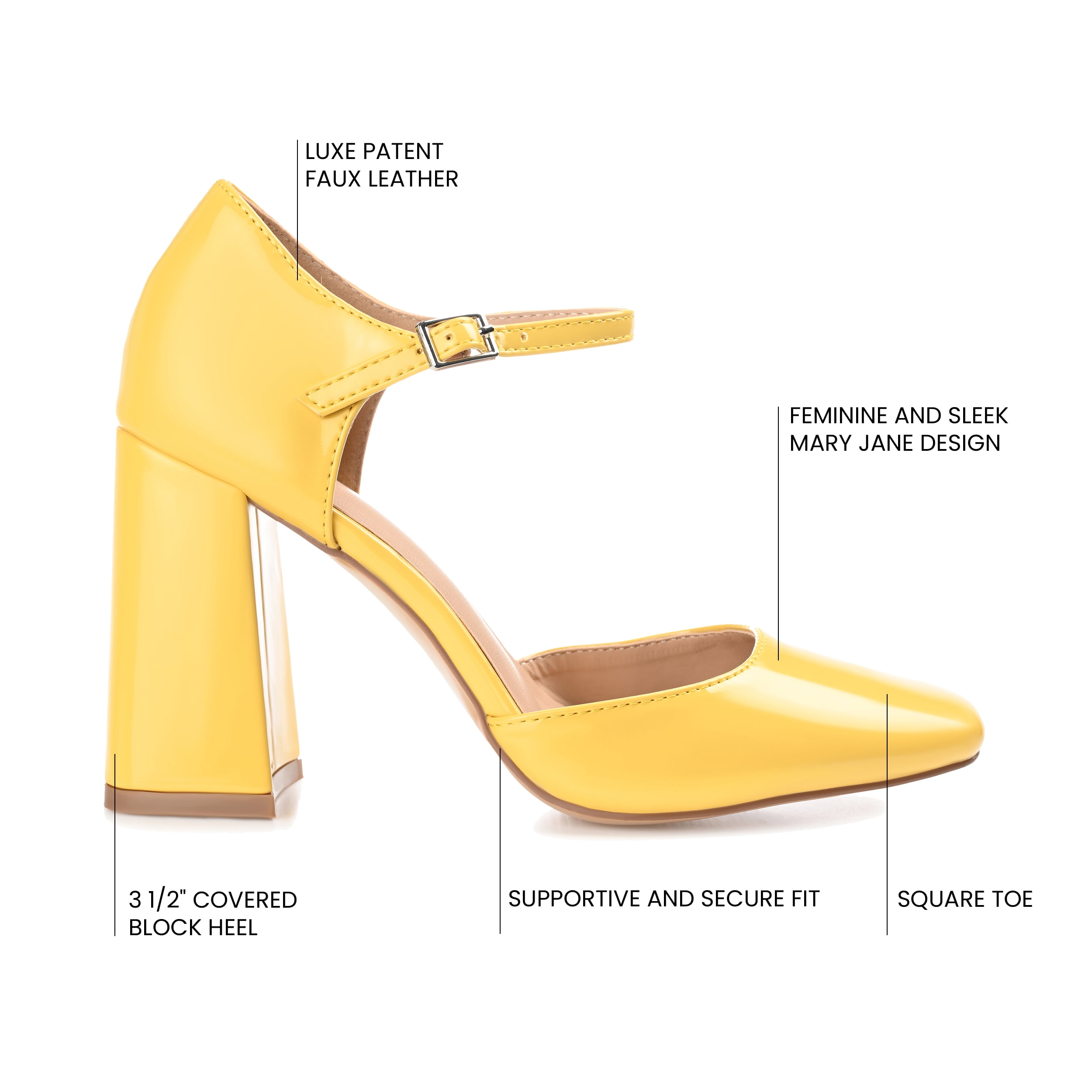 Journee Womens Hesster Mary Jane Mid Block Heel Square Toe Pumps, Widths Available