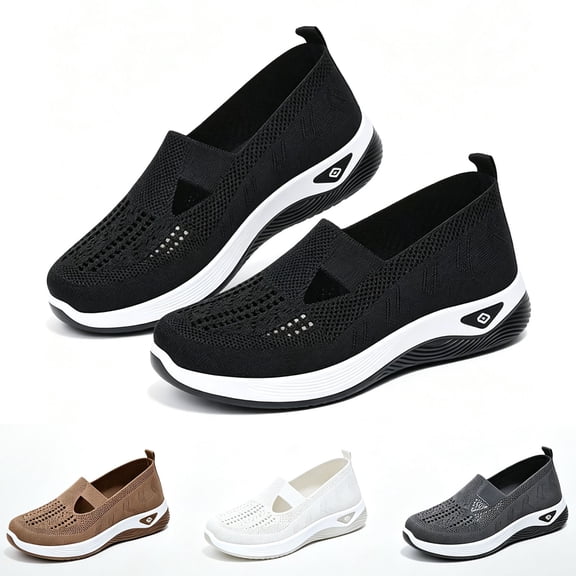 QWKLEAJ Women Cutout Fly Knit Slip On Wedge Shoes, Comfort Mesh Walking Sneakers Lightweight Non Slip Summer Outdoor Flats Dark Gray 10 Wide