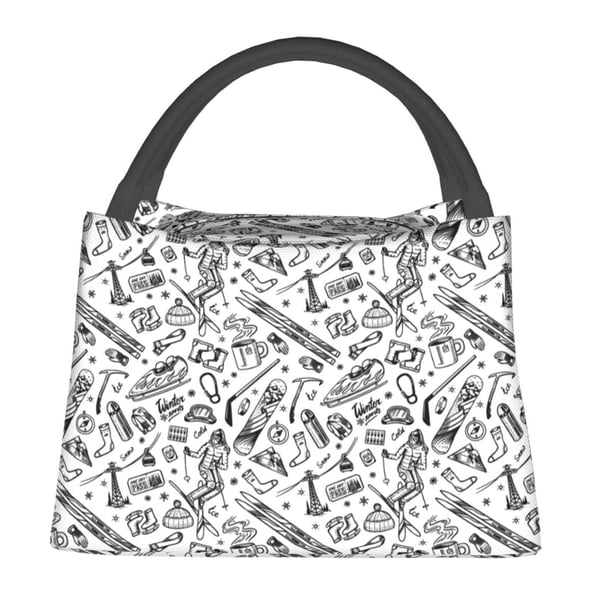 Fotbe winter Ski Element Bolsa Térmica Portátil con Estampado, Bolsa de Entrega de Alimentos Aislada, Bolsa Reutilizable de Gran Capacidad para Comidas y Supermercado