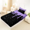 thumbnail image 4 of Castle Fairy Stars Print Twin Sheets 3pcs, Ice Cream Drip Bedding, Purple Black,1 Fitted Sheet, 1 Flat Sheet and 1 Pillowcase, 4 of 6