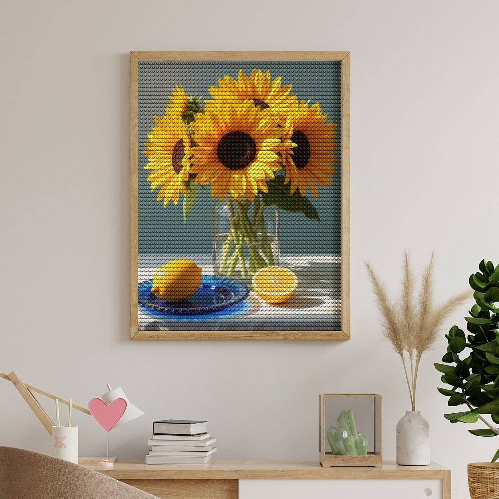 Diamond Art Kits for Adults, Sunflowers Glass Jar Lemon Plate 5D Diamond Painting Kits for Adults Beginners, DIY Full Drill Diamond Painting, Gem Art and Crafts 12x16