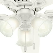 Hunter 52 inch Indoor Ceiling Fan with LED Lights - White Ceiling Fan with Pull Chain, For Bedroom, Living Room, or Kitchen, Low Profile Mount, No Remote, 5 Blades - Builder 53326, Snow White