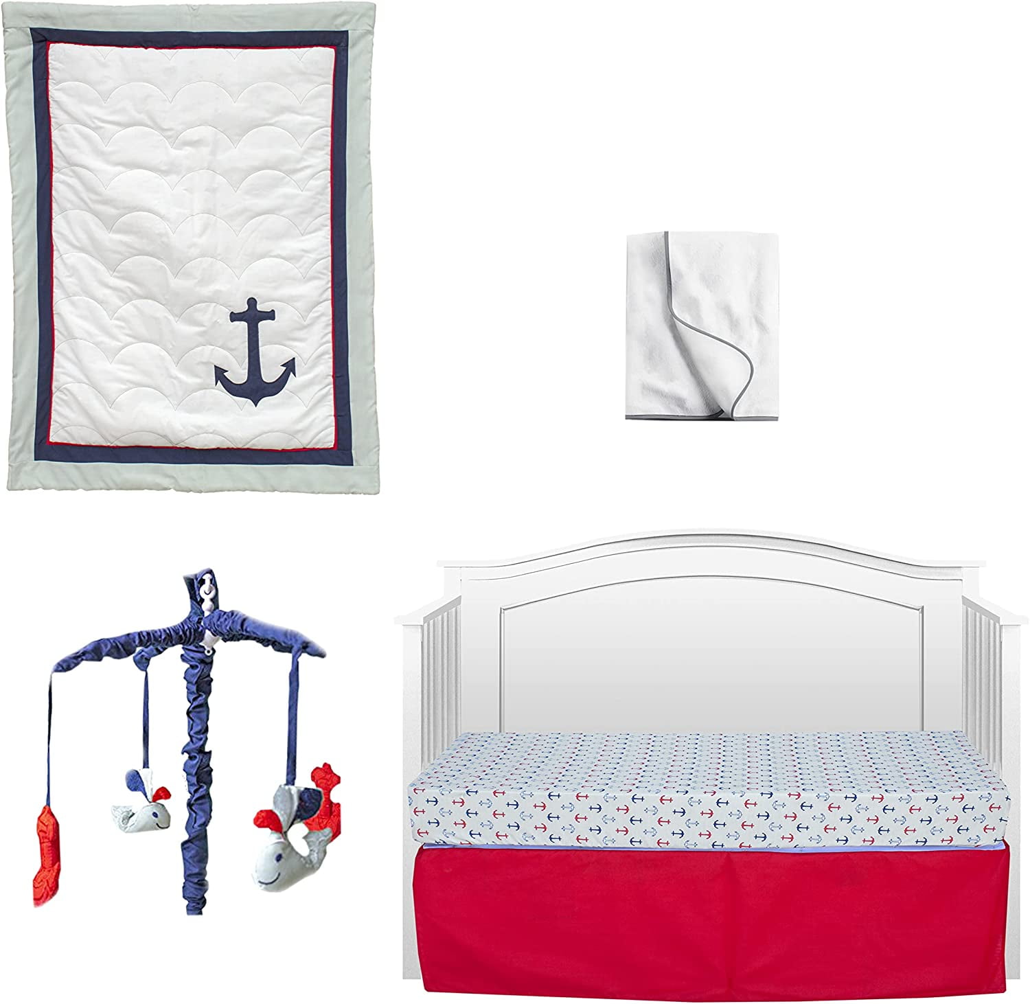 Anchors Away Nautical Blue and Red 5 Piece Baby Crib Bedding Set by Pam Grace Creations Walmart