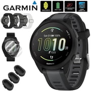 Garmin Forerunner 165 Smart Sport Watch, Black + Slate Gray 010-02863-20 Bundle with Deco Essentials 3x Nylon Elastic Bands, 3x Silicone Dust Cover and 2x Screen Protector