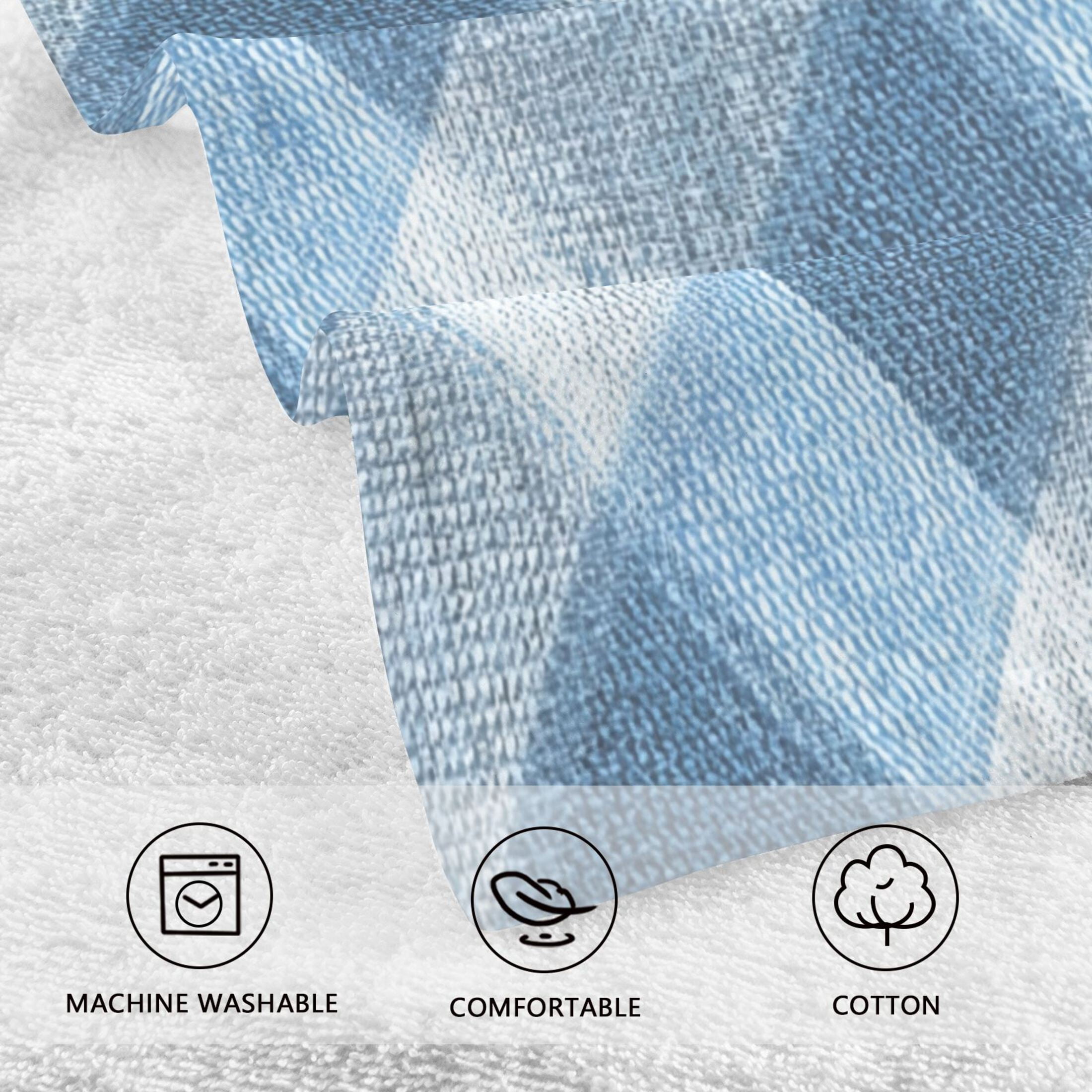 2 Pieces of Cotton Towel Face Towel Set Hand Towel Bath Towel Cotton Bath Towel Sets Light Blue Denim