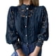 thumbnail image 3 of Talla grande Tops de tallas grandes,Camisa de encaje para mujer, elegante blusa de cuello redondo, manga larga abotonada, mezcla de poliéster, ropa informal, sopatenor, 3 of 9