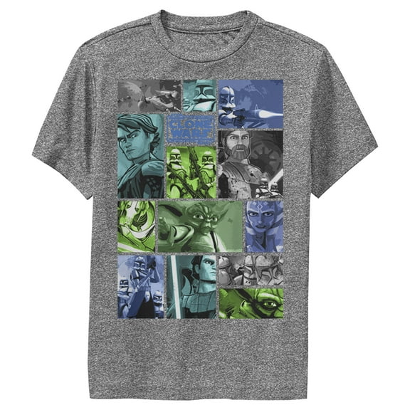 Boy's Star Wars: The Clone Wars Group Shot Panels  Performance Graphic Tee Charcoal Heather X Large