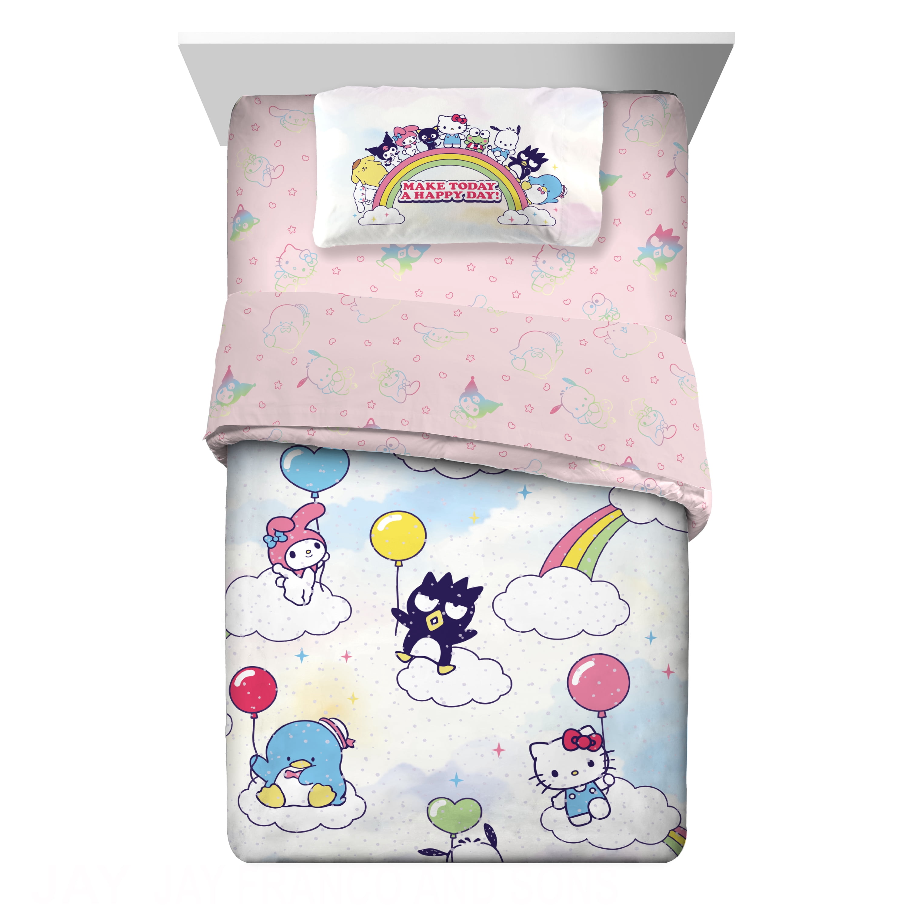 Hello Kitty and Friends Kids 4 Piece Reversible Comforter, Bed in a Bag, Twin