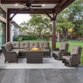 thumbnail image 3 of POCASSY Patio Furniture Set with Firepit Table, Brown Wicker Outdoor Conversation Set with Patio Sectional Sofa Patio Swivel Chairs and Rectangular Propane Firepit for Deck Porch Garden - Gray, 3 of 17