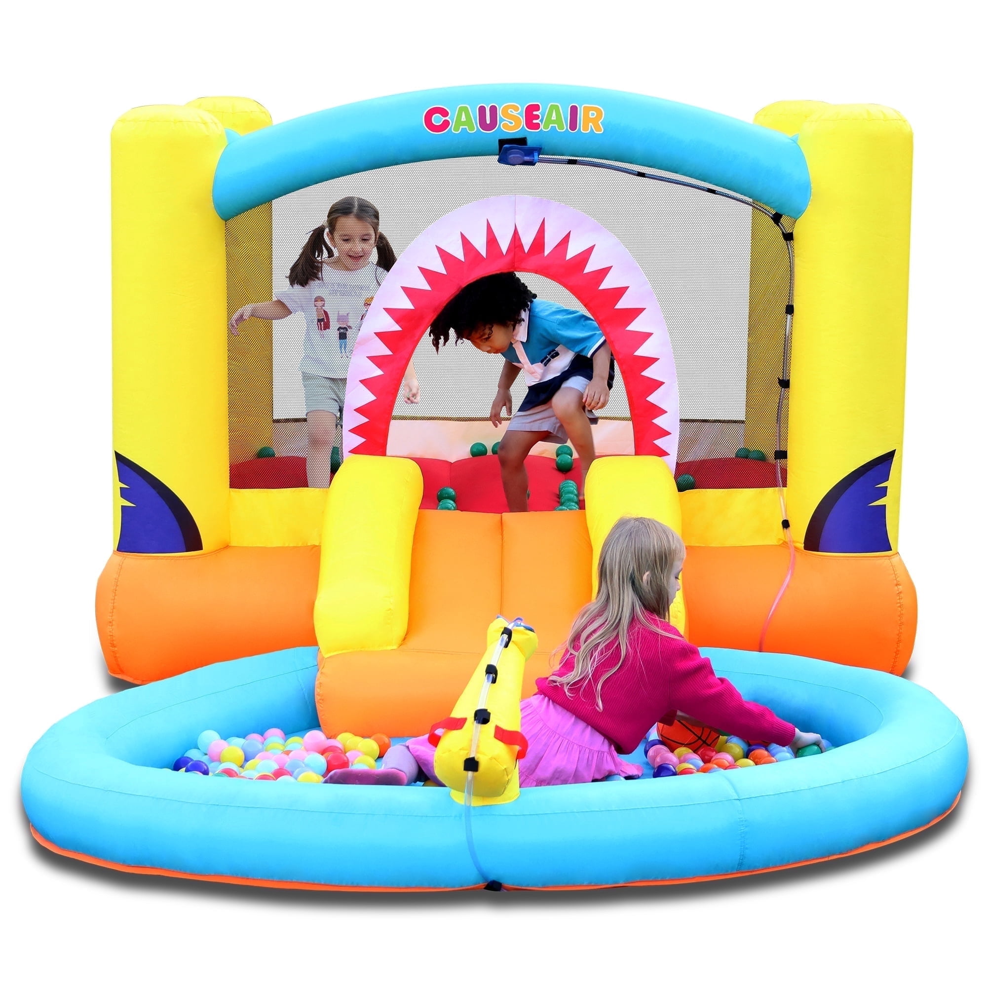 Causeair Inflatable Bounce House with Ball Pit, Wet and Dry Use, Basketball Hoop, Water Slide
