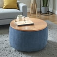 thumbnail image 2 of Tcbosik Round Storage Ottoman with Wooden Lid, 2 in 1 Functional End Table & Footstool for Living Room Bedroom, Navy, 2 of 8
