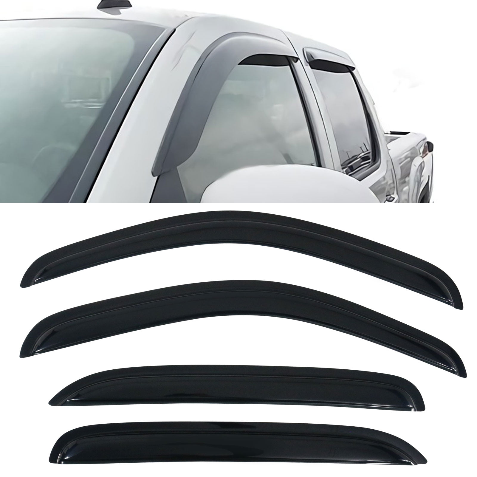 4 Piece Set Optimal Co 2019-2021 Smoke Tinted Tape-On Side Window Vent Visor Deflectors Rain Guards for Chevrolet Silverado 1500 Crew Cab & for GMC Sierra 1500 Crew Cab Pickup Truck 