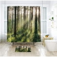 thumbnail image 3 of Nature Shower Curtain 72x72 Inch Bright Sunshine Tree Green Leaves Fresh Grass Landscape Woodland Scene Floral Fabric Waterproof Bathroom Home Decor Set 12 Plastic Hooks, 3 of 4