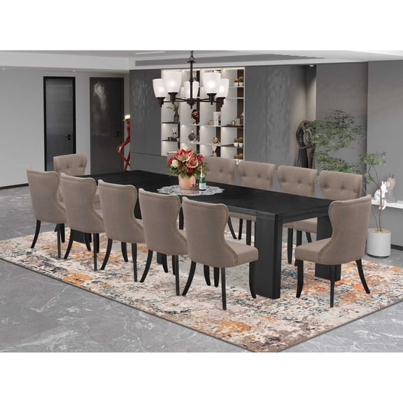East West Furniture Xtenczar 13 -Piece Dining Room Table Set in Black Finish