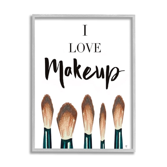 I Love Makeup Expression Glam Cosmetic Brushes 11 in x 14 in Framed Painting Art Print, by Stupell Home Décor