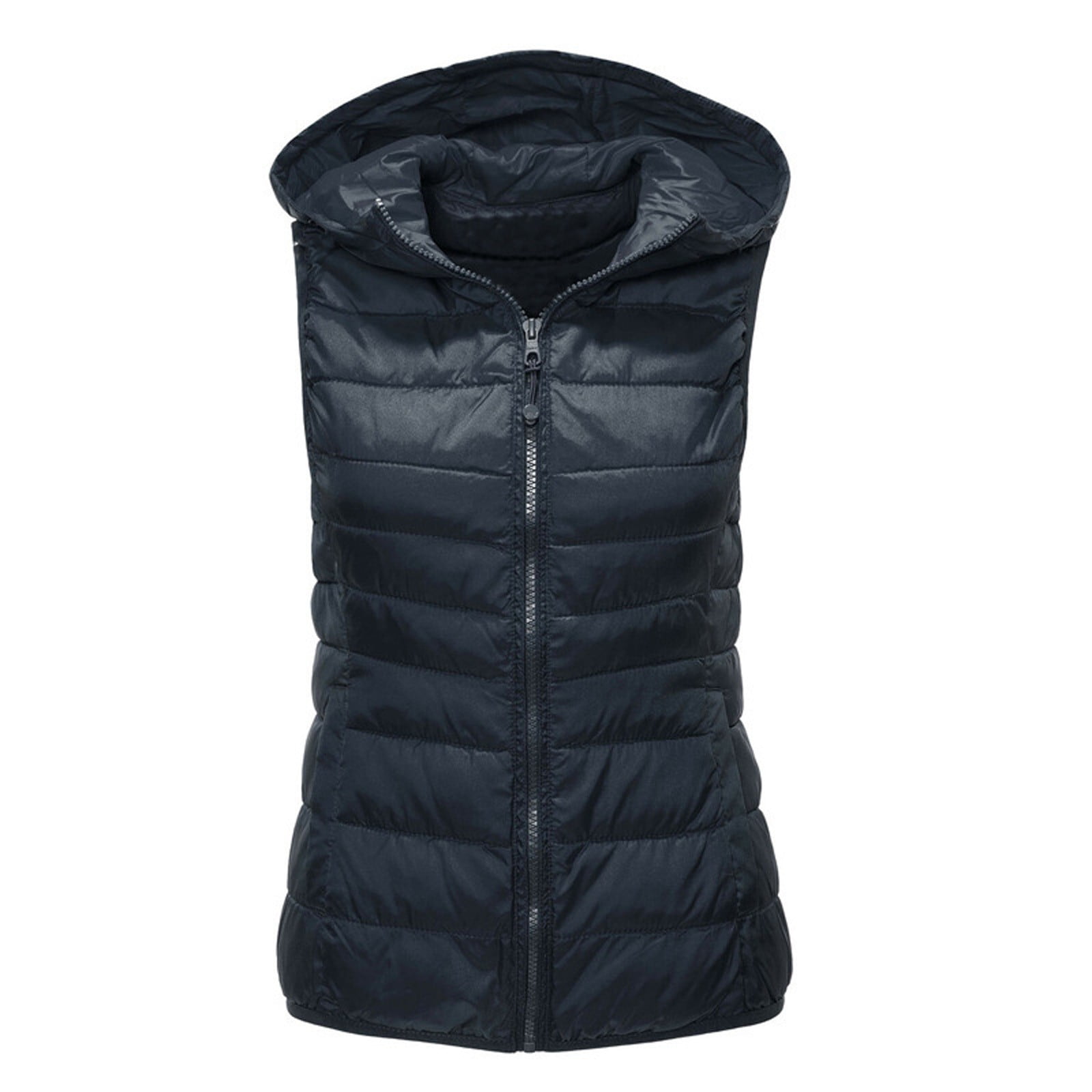 CAICJ98 Fall Vests for Women 2023 Women's Plus Size Windproof Puffer Vest  Sleeveless Winter Jacket with Detachable Hood Black,3XL