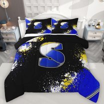 Feelyou Blue Monogrammed S Bedding Comforter Set for Kids, Chic Splatter Splash Twin Comforter Sets, Art Letter Reversible Bedding Set, Super Cozy Room Decor, 2-Piece