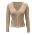thumbnail image 6 of Ediodpoh Women Ribbed Knit Button Down V Neck Lightweight Cropped Cardigan Sweaters for Women Coat Tops Khaki XXXL, 6 of 7
