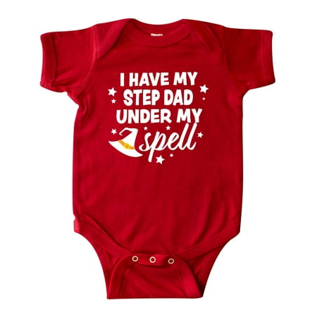 

Inktastic I Have My Step Dad Under My Spell with Cute Witch Hat Gift Baby Boy or Baby Girl Bodysuit