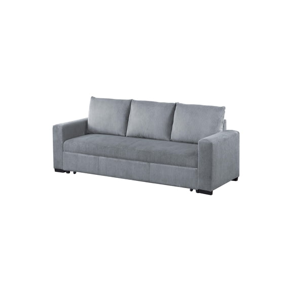 Poundex Convertible Corduroy Sofa in Light Gray with Foam Cushions