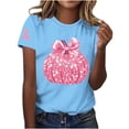 thumbnail image 2 of Haivin Womens Autumn T-Shirt, Shiny Glitter Breast Cancer Awareness Pumpkin Print, Short Sleeve Round Neck Top for Fall Fashion and Casual Wear, 2 of 3