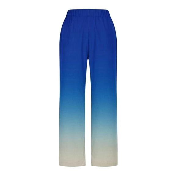 AHTJRT Linen Trousers for Women Fashion Gradient Color Side Split Trousers with Pockets High Waisted Wide Leg Casual Slack Pants Blue#01 S