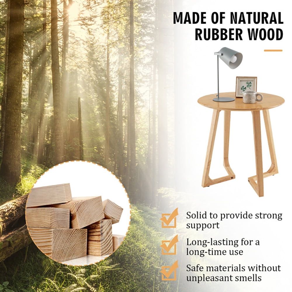 Finihen End Table, 24 Inch Round End Table with Adjustable Foot Pads, Sofa Side Table, Bed Side Table, for Living Room, Bedroom, Natural Finihen End Table, 24 Inch Round End Table with Adjustable Foot Pads, Sofa Side Table, Bed Side Table, for Living Room, Bedroom, Natural