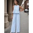 thumbnail image 6 of Womens 2 Piece Gingham Plaid Set Sleeveless Ruffle Tank Top Wide Leg Pants Summer Matching Lounge Outfits, 6 of 8