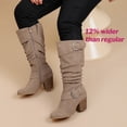 thumbnail image 6 of Love Steetly Women's Extra Wide Calf Knee High Boots, Soft Faux Suede, Two Large Round Buckle Straps, Slouchy Ruched Shaft Textured Stacked Heel Boots., 6 of 8