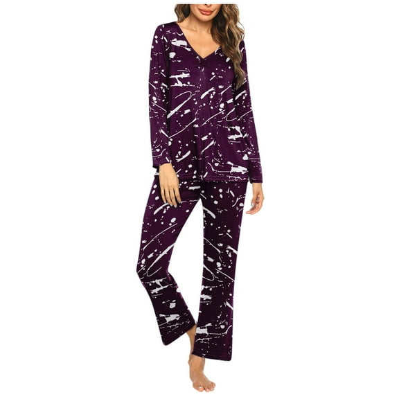 Tnhcen 2 Piece Women's Print Pajamas Set Lounge Set for Women Long Sleeve Ladies Pjs Set Homewear S-3XL