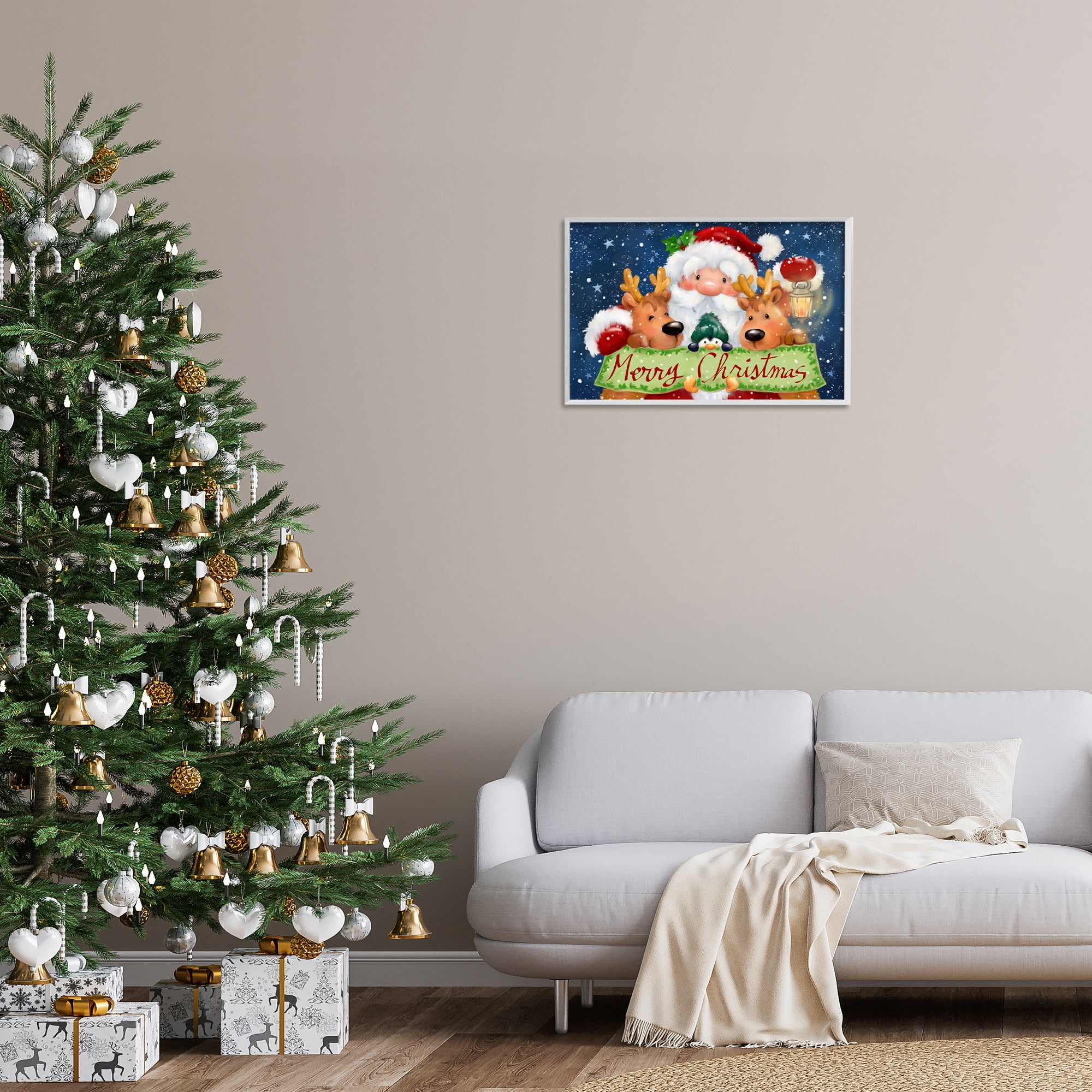 Stupell Industries Santa with Lantern Christmas Holiday Painting White Framed Art Prints Wall Art, 24 x 16