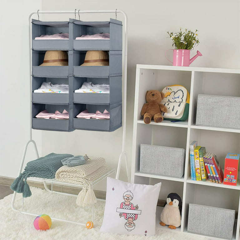 ZOBER Hanging Closet Organizer and Storage Shelves - 9-Shelf Wardrobe  Clothes Organizer for Dorm Room, Baby Nursery, Small Closet Storage - Grey