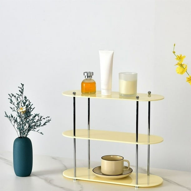 Organizador de baño con portavasos de acrílico | Porta cosméticos de plástico transparente de tres niveles | Estante de escritorio para maquillaje, artículos de tocador, cocina y oficina | B